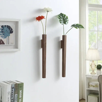 Handmade nordic dark wood wall vase living room solid wood decor