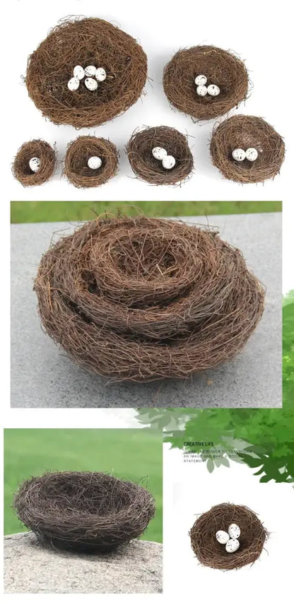 Rustic brown rattan bird nest with eggs living room decor garden set
