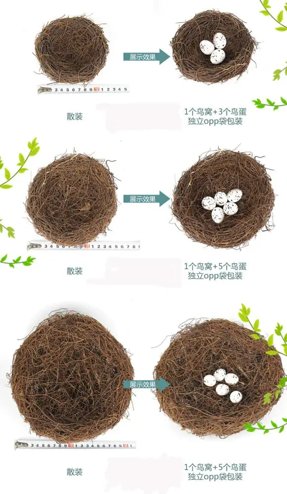 Rustic brown rattan bird nest with eggs living room decor garden set