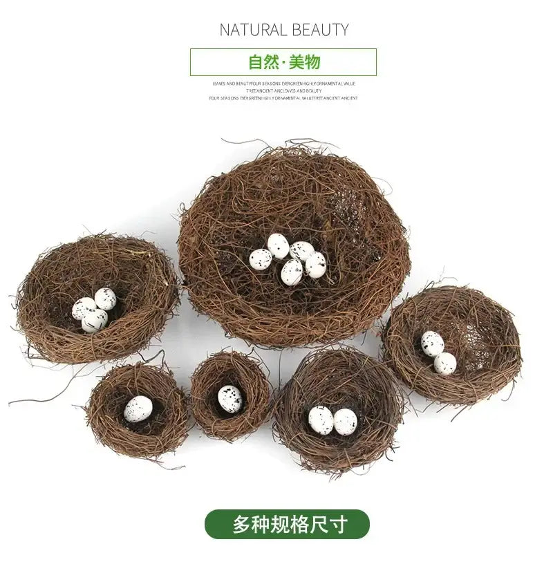 Rustic brown rattan bird nest with eggs living room decor garden set