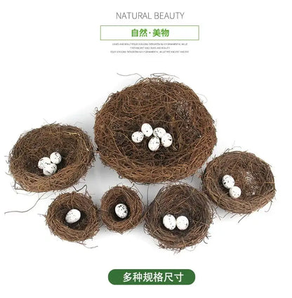Rustic brown rattan bird nest with eggs living room decor garden set