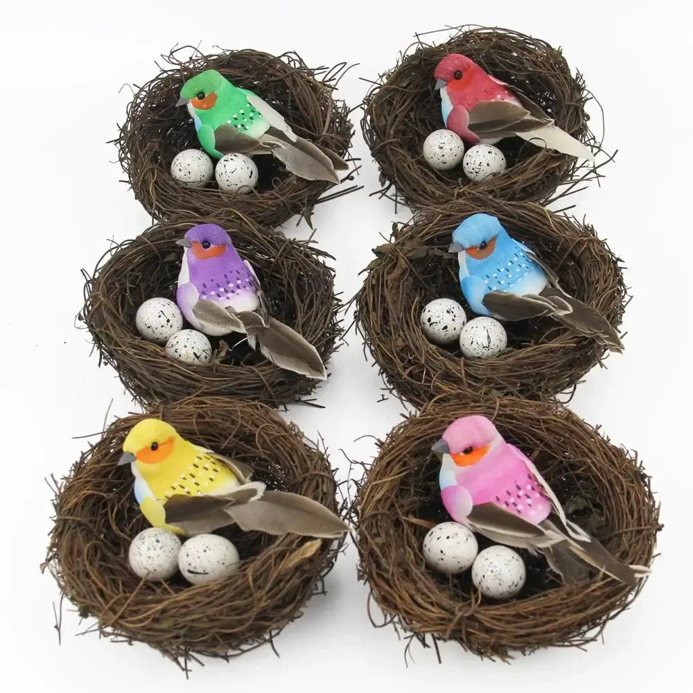 Rustic brown rattan bird nest with eggs living room decor garden set
