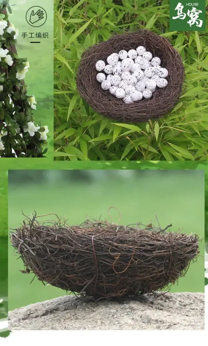 Rustic brown rattan bird nest with eggs living room decor garden set