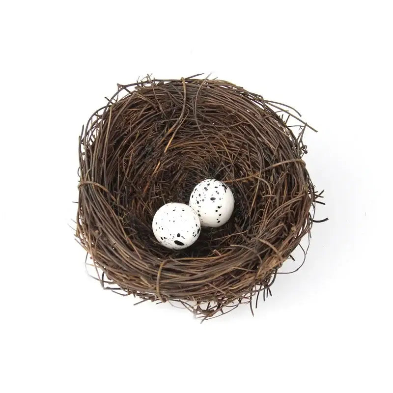 Rustic brown rattan bird nest with eggs living room decor garden set