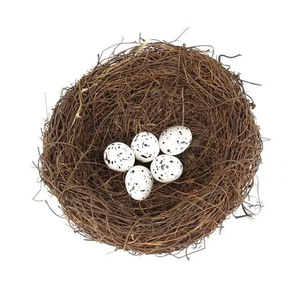 Rustic brown rattan bird nest with eggs living room decor garden set
