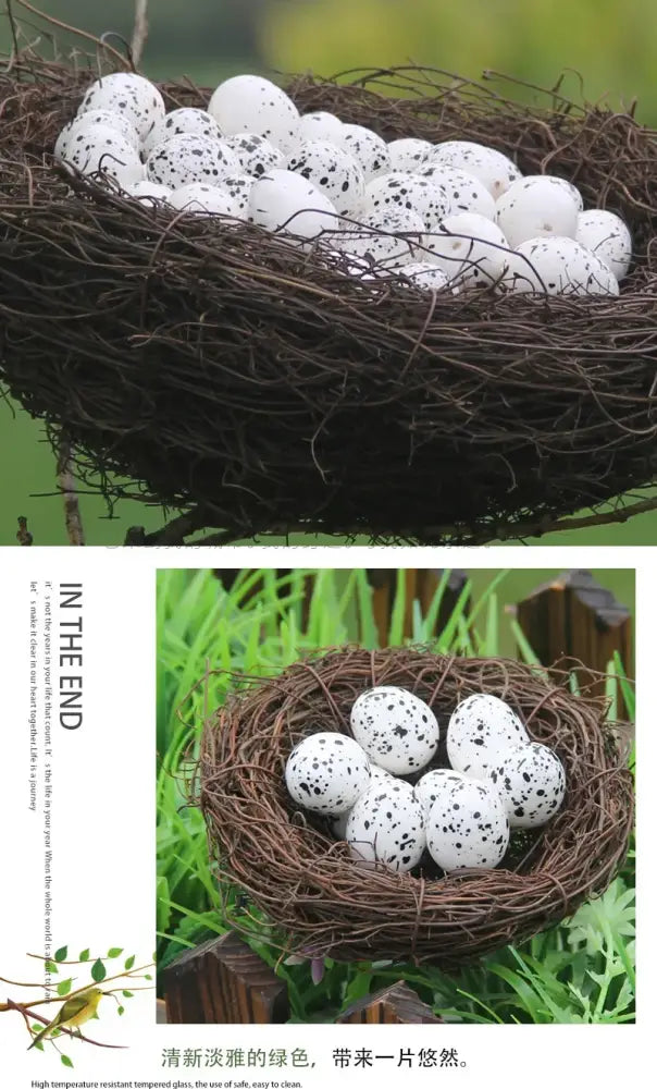 Rustic brown rattan bird nest with eggs living room decor garden set