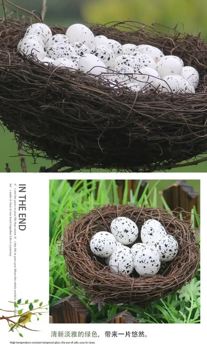 Rustic brown rattan bird nest with eggs living room decor garden set