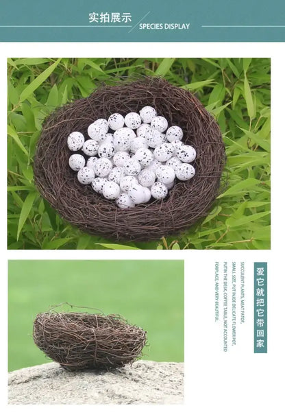 Rustic brown rattan bird nest with eggs living room decor garden set