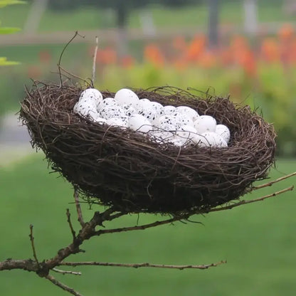 Rustic brown rattan bird nest with eggs living room decor garden set