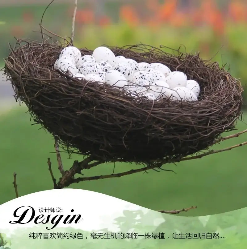 Rustic brown rattan bird nest with eggs living room decor garden set