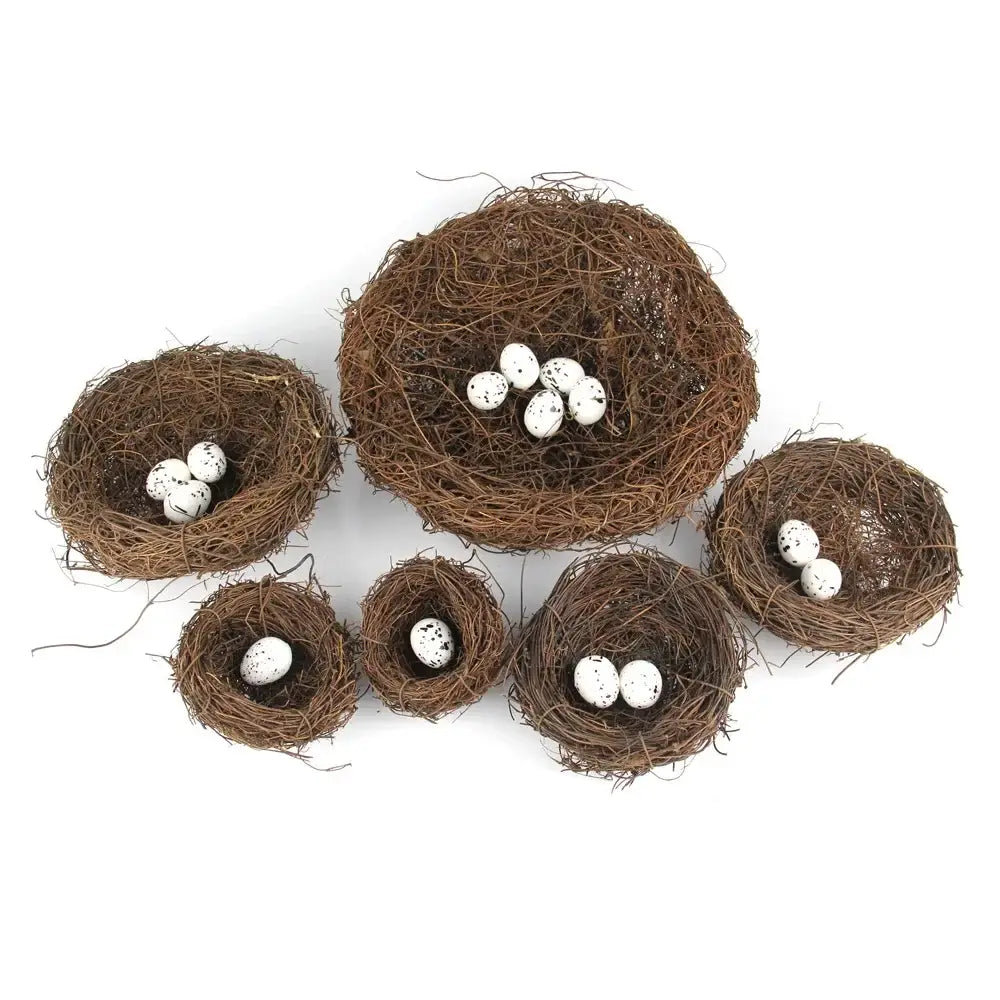 Rustic brown rattan bird nest with eggs living room decor garden set