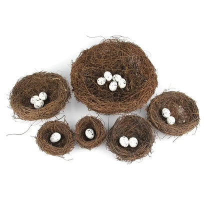 Rustic brown rattan bird nest with eggs living room decor garden set