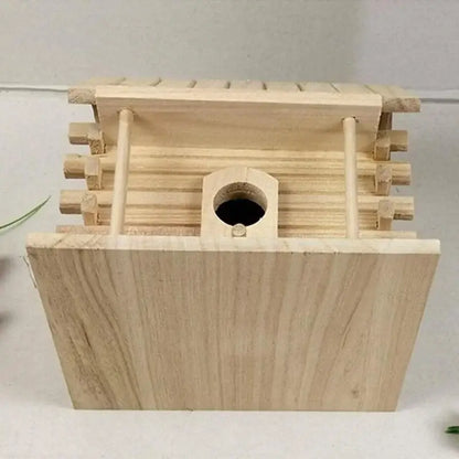 Rustic log cabin handmade wooden bird nest box garden decor