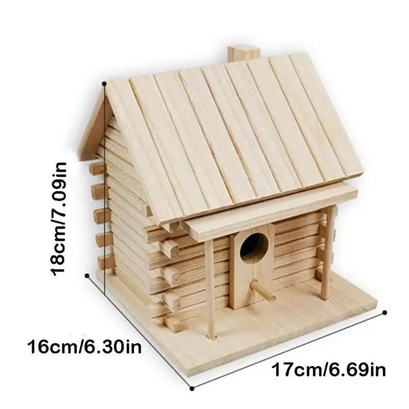 Rustic log cabin handmade wooden bird nest box garden decor