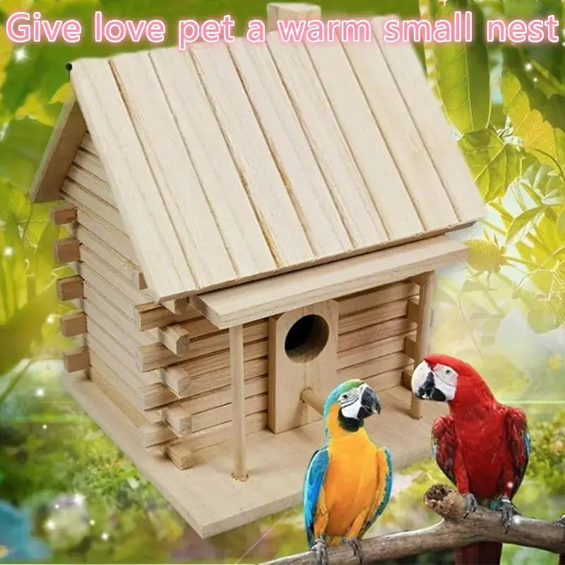 Rustic log cabin handmade wooden bird nest box garden decor