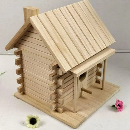 Rustic log cabin handmade wooden bird nest box garden decor