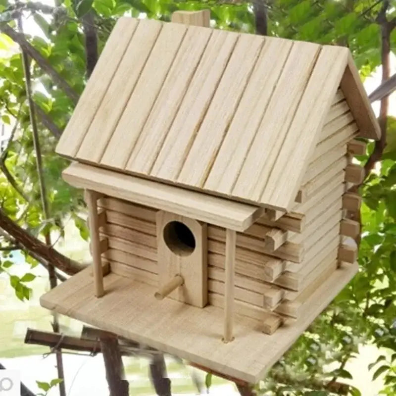 Rustic log cabin handmade wooden bird nest box garden decor