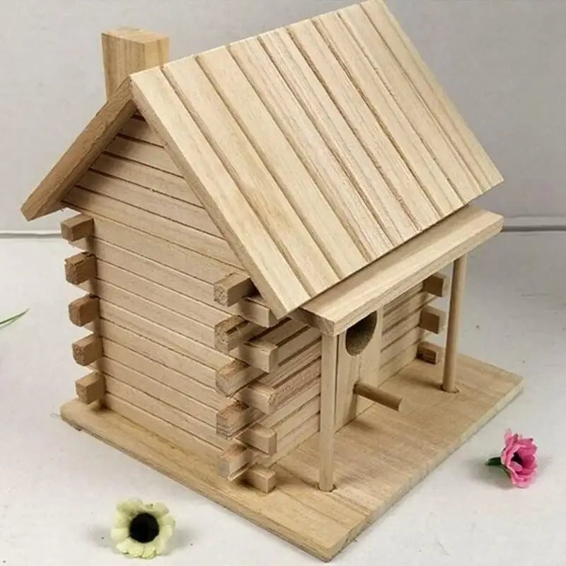 Rustic log cabin handmade wooden bird nest box garden decor