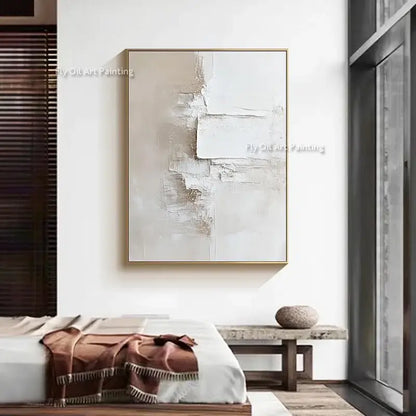 Abstract beige & white two canvas oil paintings living room decor