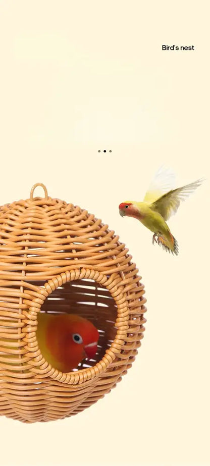 Handwoven grass bird cage hut with heart entrance for garden