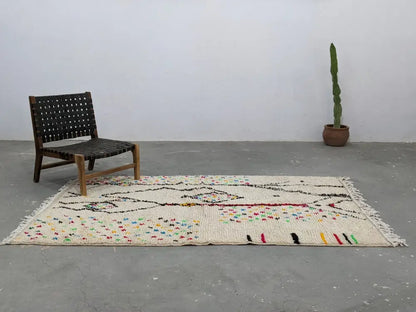 Handwoven moroccan azilal rug cream & black living room carpet