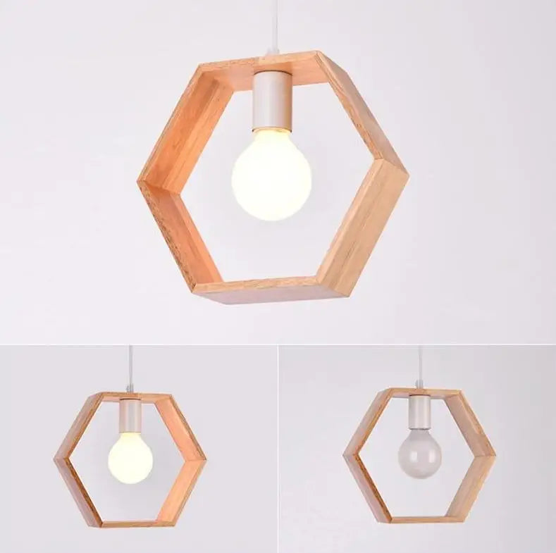 Geometric triangular hanging wooden lights dining room pendant pair