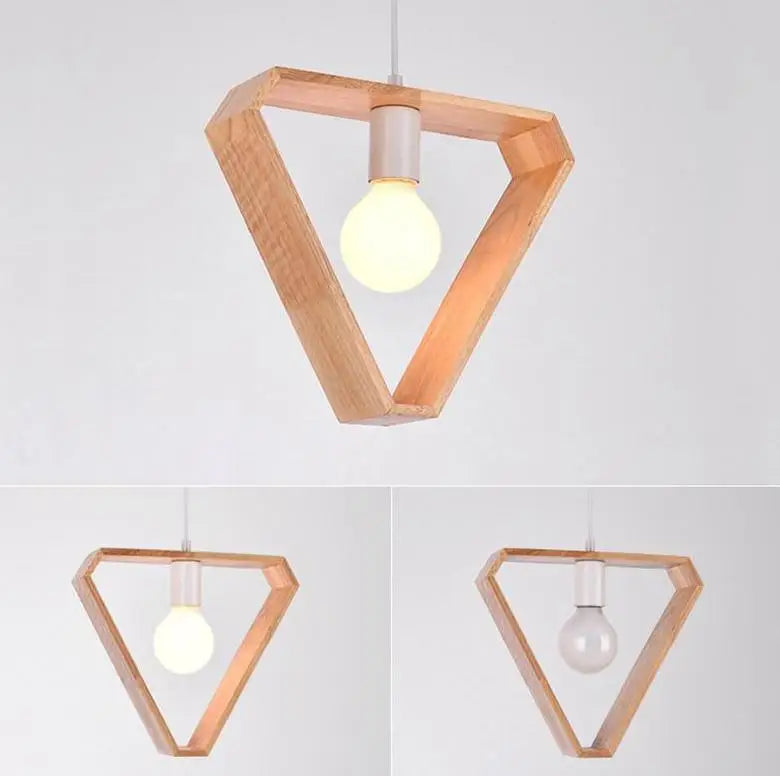 Geometric triangular hanging wooden lights dining room pendant pair