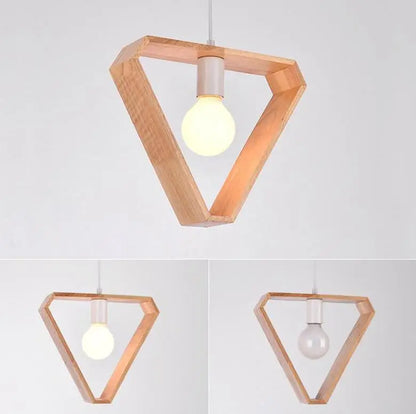 Geometric triangular hanging wooden lights dining room pendant pair