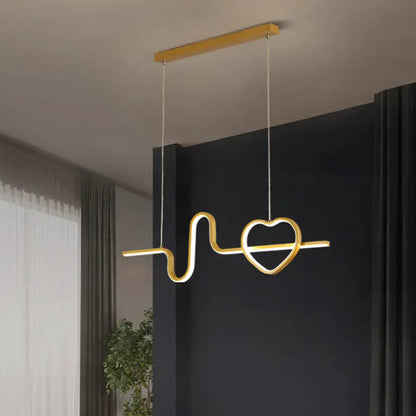 Modern gold heart line island pendant light fixture dining room
