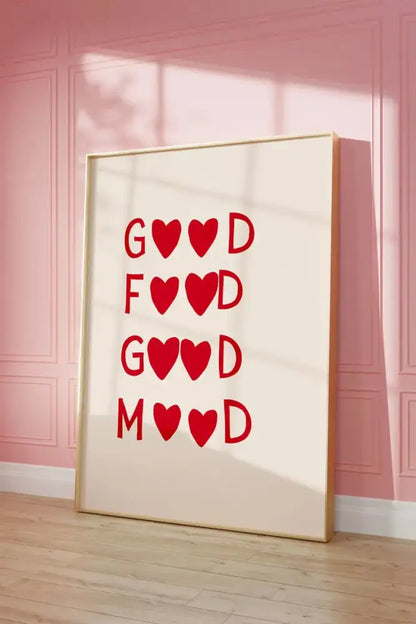 Modern gold framed heart red quote wall art set kitchen decor