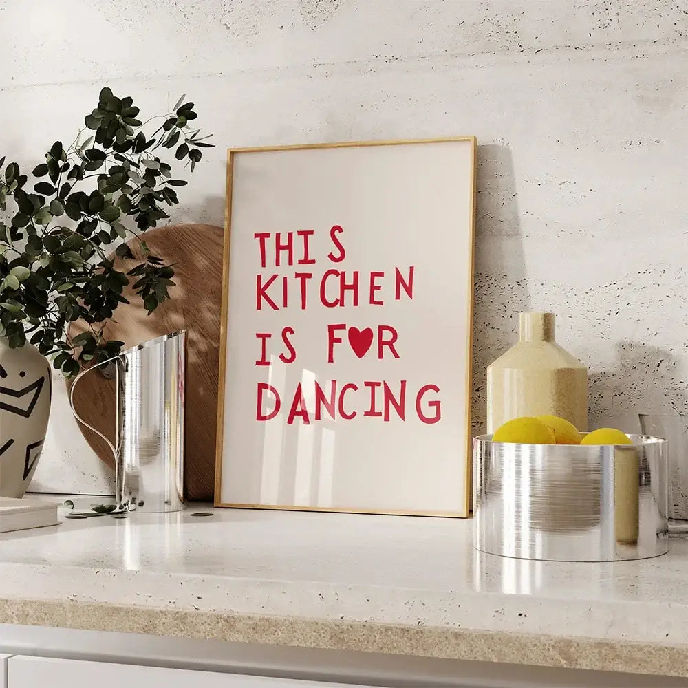 Modern gold framed heart red quote wall art set kitchen decor