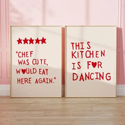 Modern gold framed heart red quote wall art set kitchen decor