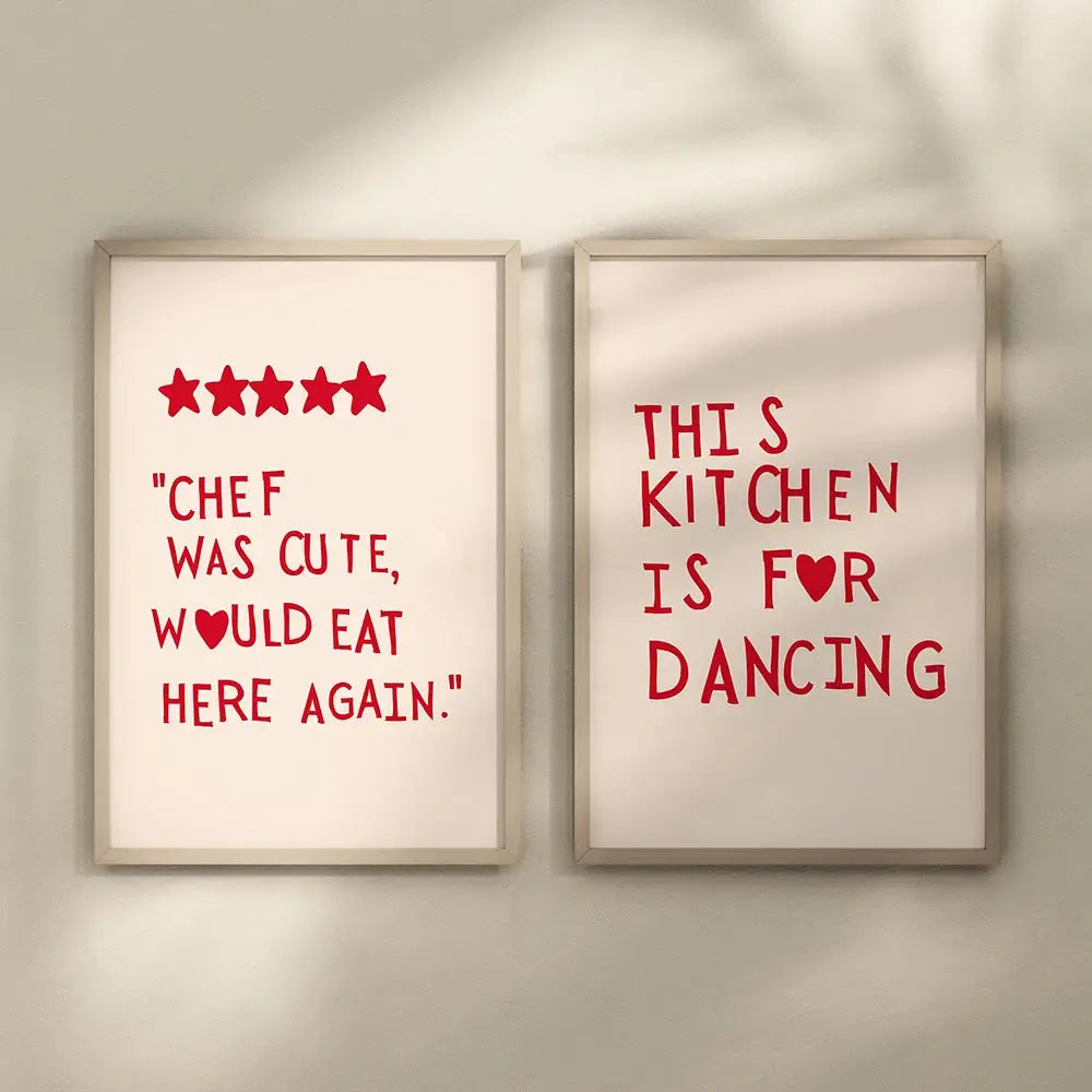 Modern gold framed heart red quote wall art set kitchen decor