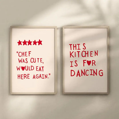 Modern gold framed heart red quote wall art set kitchen decor