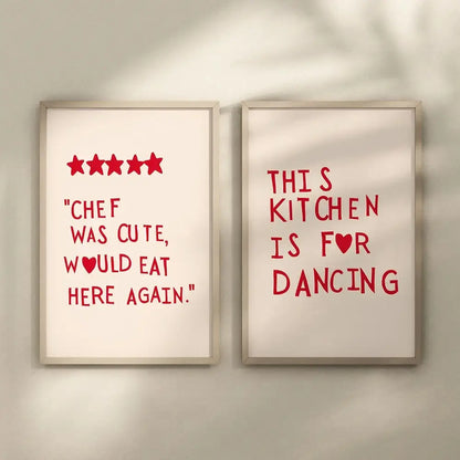 Modern gold framed heart red quote wall art set kitchen decor