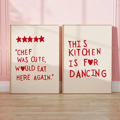 Modern gold framed heart red quote wall art set kitchen decor