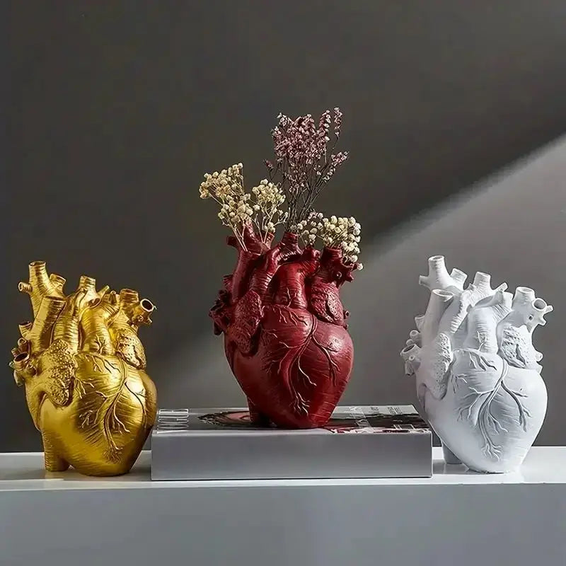Anatomical heart shape resin vase living room decor