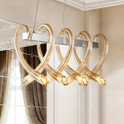 Modern amber glass heart island light chrome dining room pendant