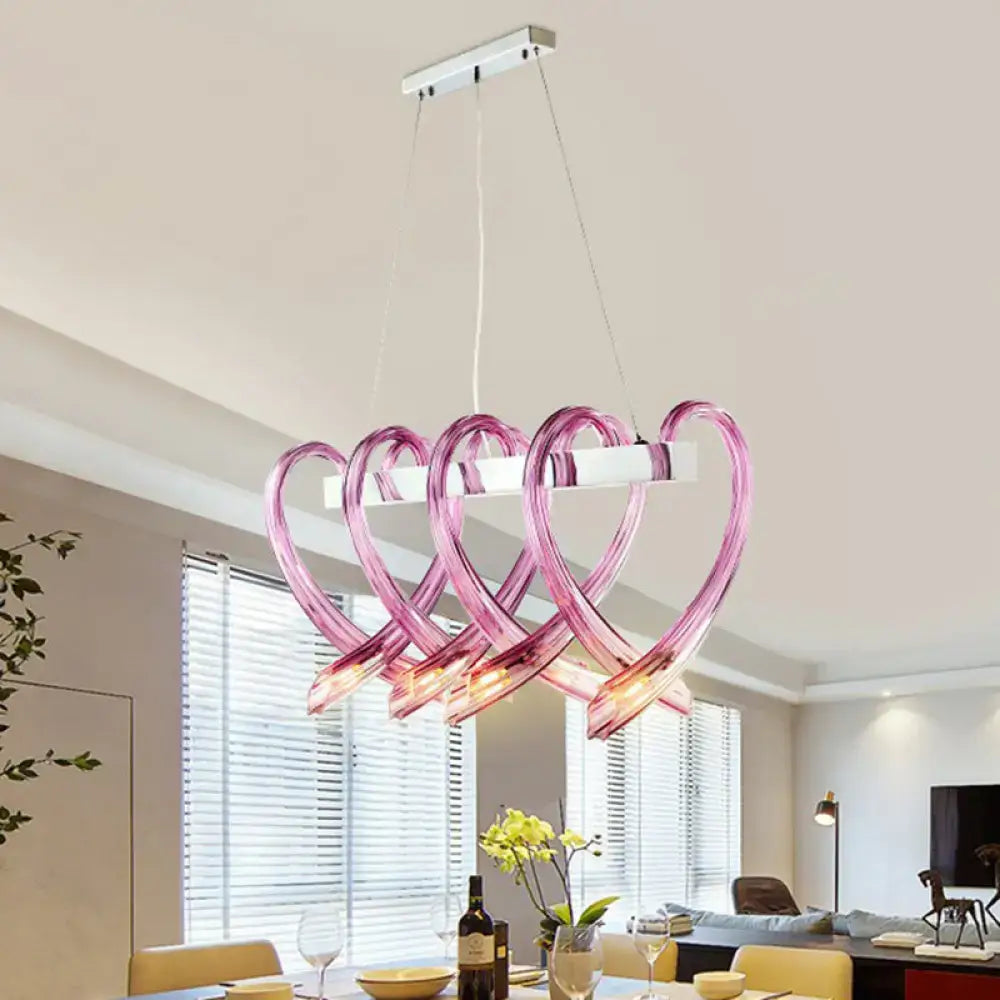 Modern pink heart crystal led hanging light fixture dining room