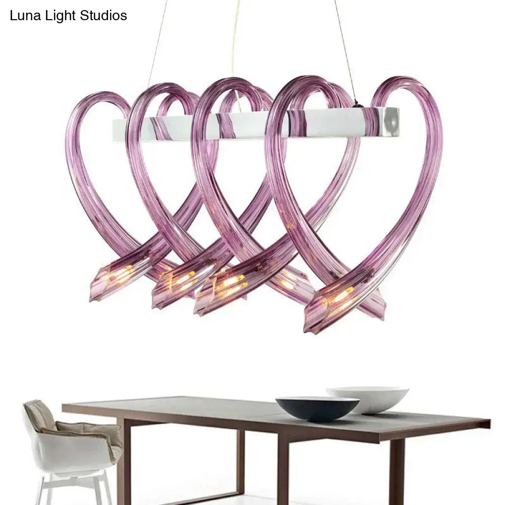 Modern pink heart crystal led hanging light fixture dining room