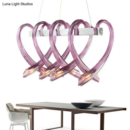 Modern pink heart crystal led hanging light fixture dining room