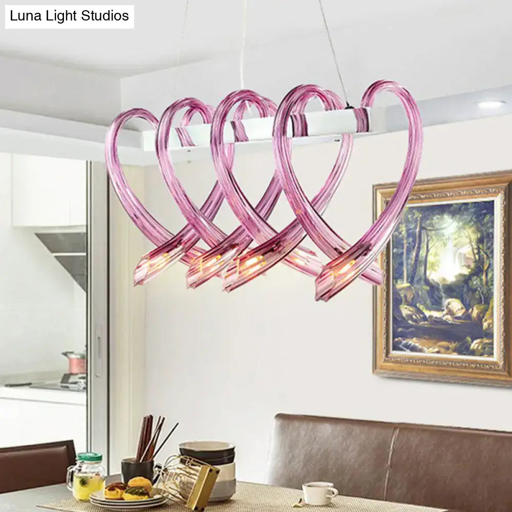 Modern pink heart crystal led hanging light fixture dining room
