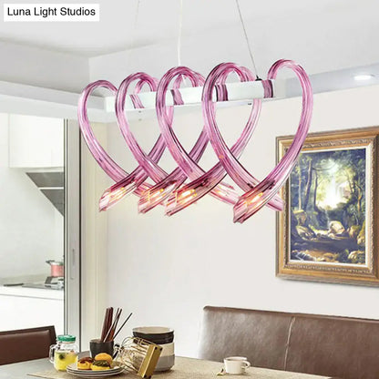 Modern pink heart crystal led hanging light fixture dining room