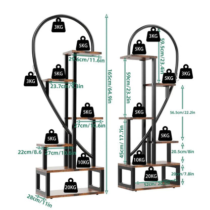 Heart shape wood and metal plant stand for living room 20 pots