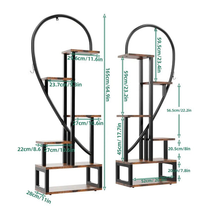Heart shape wood and metal plant stand for living room 20 pots