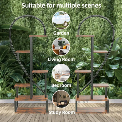 Heart shape wood and metal plant stand for living room 20 pots