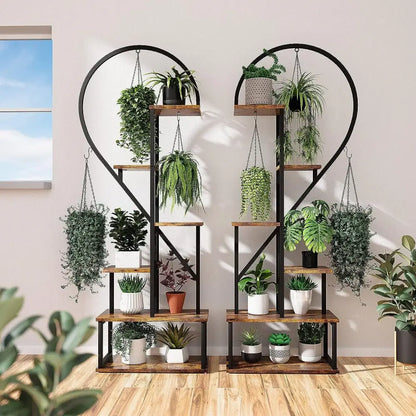 Heart shape wood and metal plant stand for living room 20 pots