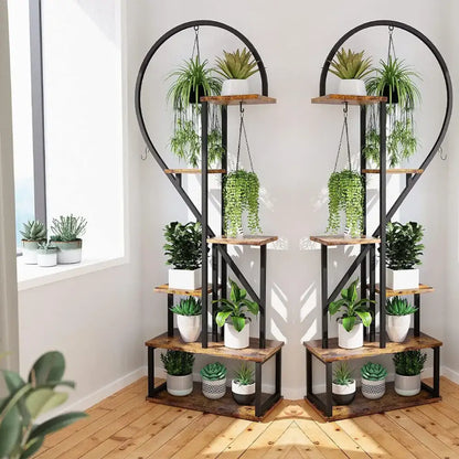 Heart shape wood and metal plant stand for living room 20 pots