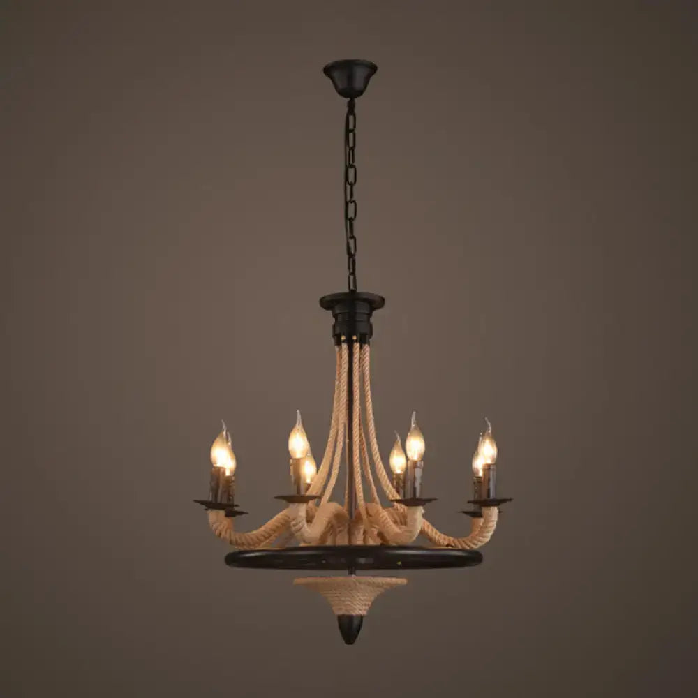 Industrial black hemp rope hanging lamp dining room triple bulb pendant
