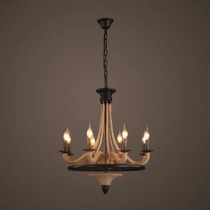 Industrial black hemp rope hanging lamp dining room triple bulb pendant